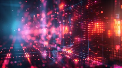 Obraz premium futuristic neon geometry, digital space with neon lights showcases futuristic geometric shapes, creating a technology abstract background