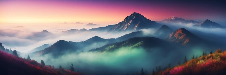 Obraz premium colorful fog on mountain dark background from Generative AI