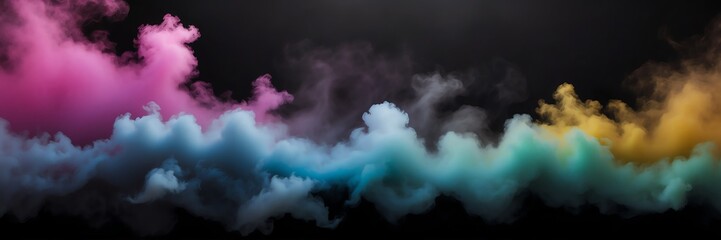 colorful fog on plain black dark background from Generative AI