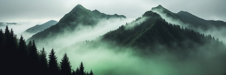 green fog on mountain dark background from Generative AI