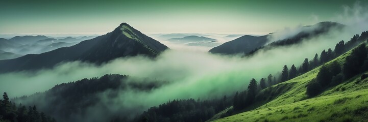 green fog on mountain dark background from Generative AI