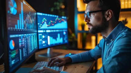 Statisticians work on their computers using graphics. In the background, their colleagues are doing the same.