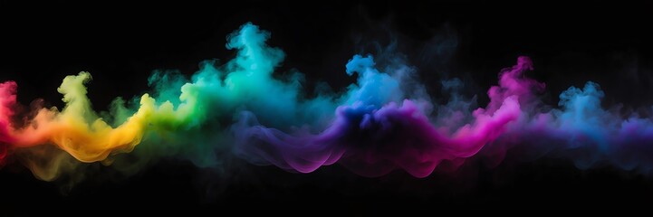 Naklejka premium rainbow colored fog on plain black dark background from Generative AI