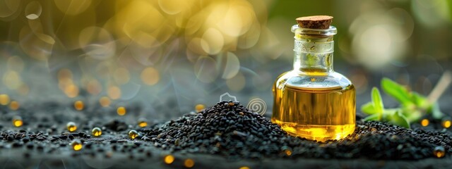 Niger seed essential oil. Selective focus