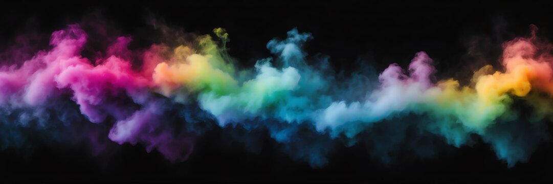 rainbow colored fog on plain black dark background from Generative AI