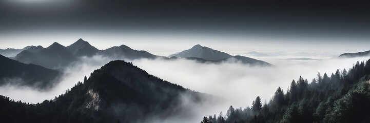 white fog on mountain dark background from Generative AI