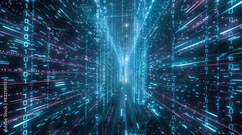 Poster the background of a digital matrix contains glowing numbers. the matrix is made up of big data. the 