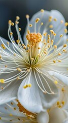 Close up of a white flower with intricate large stamens perfect for eco friendly floral arrangements