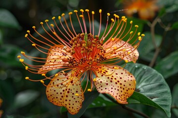 Close up of an exotic flower with large stamens suitable for tropical eco friendly floral designs