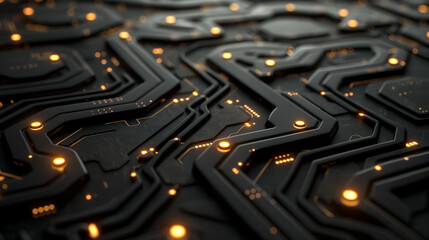 digital technology background modern cyber tech wallpaper, glowing circuit lines on black motherboard 