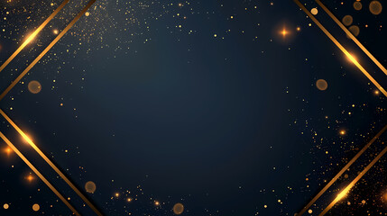 With golden square frame, glowing particles and bokeh lights on background