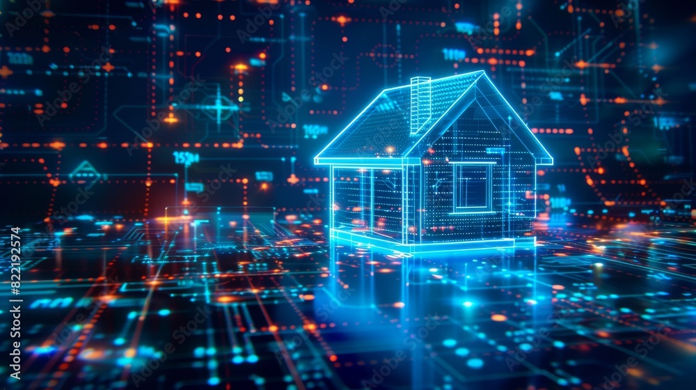 Poster iot development for smart homes. designs digital infrastructure, configures smart devices by script 