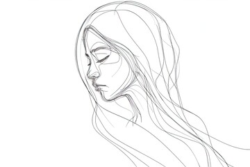 veiled woman in a minimalist drawing style in one line