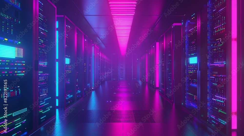 Poster hosting service conceptual tech background with data centers and servers of information cloud storag