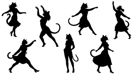 Stylish silhouettes of cat lady