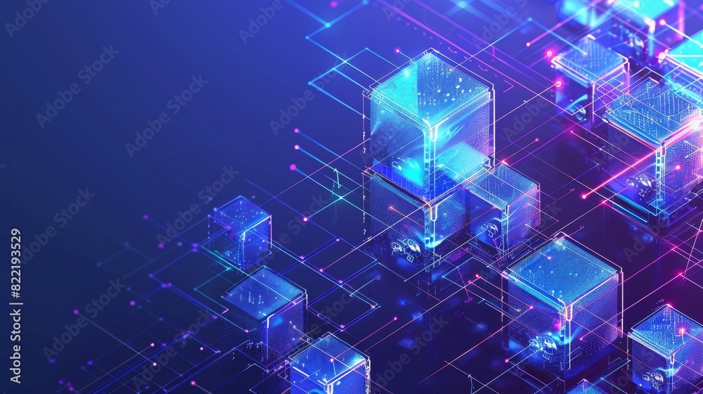 Poster conceptual banner for blockchain technology. blockchain tech background. mining and storage of crypt