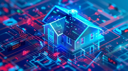 Obraz premium Design project in CAD of smart building. Creating work scenarios for IOT. Programming of smart home system software. Internet of Things.