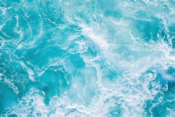 Top view of turquoise sea water with waves and ripples