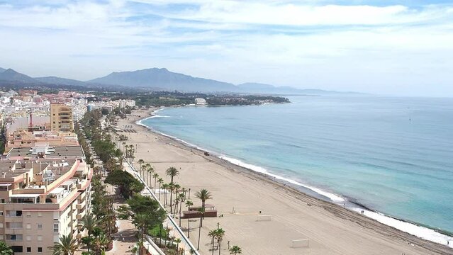 Video 4k Aerial view from the coastal area of ​​the city of Estepona, on the Costa del Sol Spain