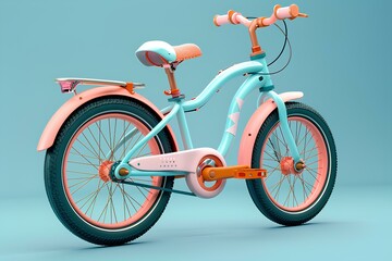 Fototapeta premium A pink and blue bicycle on a blue background