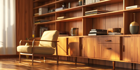 Modern Mid-Century Wall Unit: Vintage-Inspired Design with Functional Storage