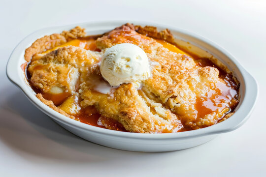 Rich Vanilla Ice Cream on Warm Peach Cobbler
