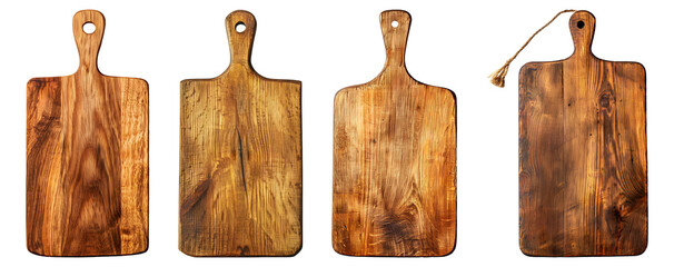 wooden cutting boards isolated, PNG set