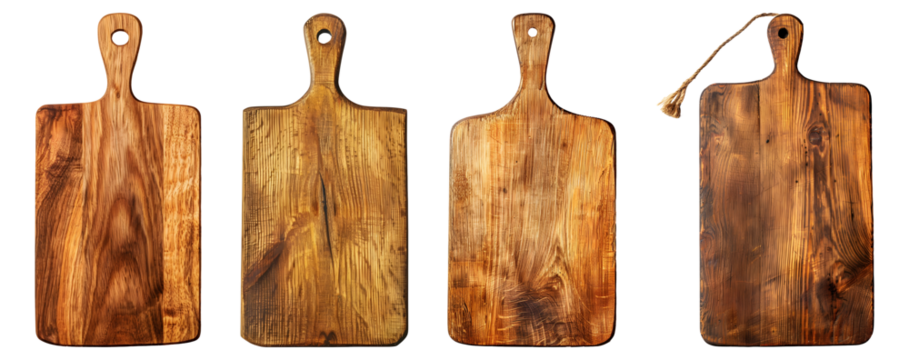 wooden cutting boards isolated, PNG set