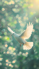White dove flying on golden background