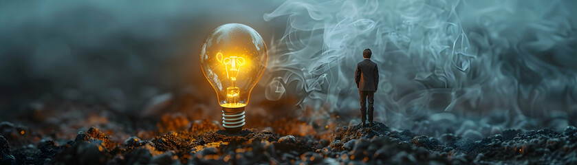 Creative Marketer Concept: Light Bulb Brainstorming Marketing Strategies in Photo Realistic Style