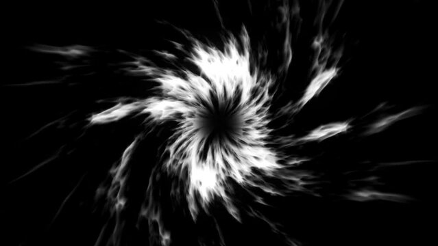 Seamless white twist rotated sheeny luminous kernel sol fire background loop. Looped twisted shining soul sun flames concept.