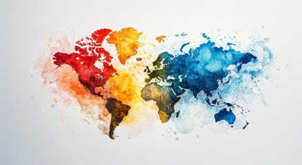 Colorful watercolor world map.