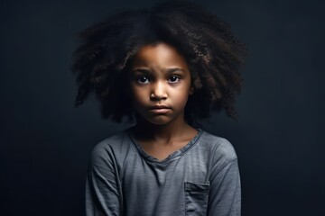 Charcoal background sad black American African child Portrait of young beautiful kid Isolated Background racism skin color depression anxiety fear