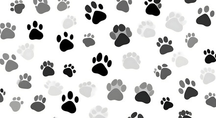 2d minimalistic art print paws on a white plain background, abstract cute animal design, dog footprint pattern
