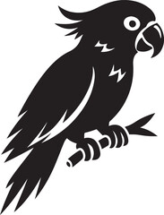 Parrot bird on tree branch silhouette vector illustration.