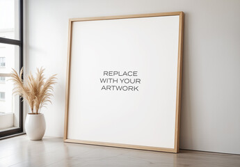 Frame Interior Canvas Wall Art Poster Room Mockup Template with Generative AI