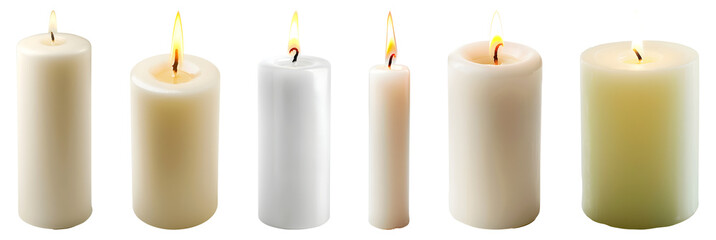 White candle isolated, PNG set