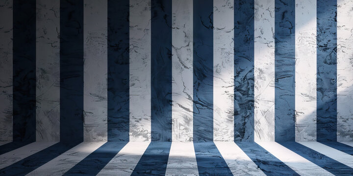 Navy Blue and White Striped Wallpaper: Walls covered in a classic navy blue and white striped pattern, creating a nautical or beachy vibe