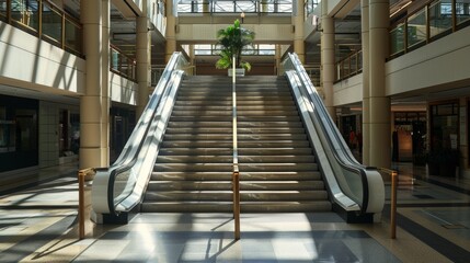 Modern escalator interior in a shopping mall