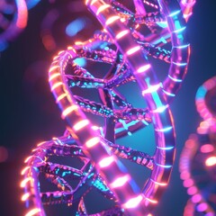 3D rendering of glowing DNA helix.
