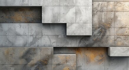 3D rendering of abstract concrete wall blocks background.