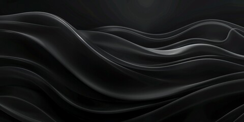 Obraz premium Black background with soft waves,black silk smooth waves pattern backdrop design . Black satin silk luxury wave cloth background. banner