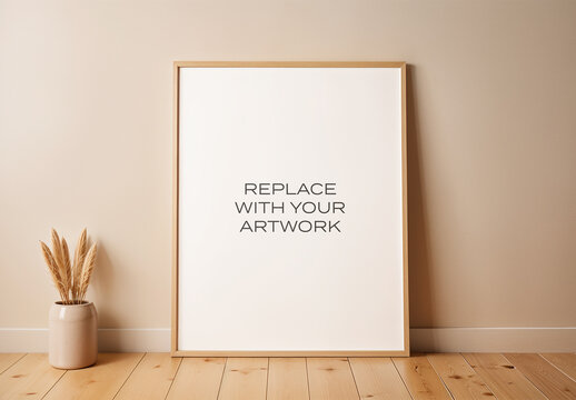 Frame Interior Canvas Wall Art Poster Room Mockup Template with Generative AI