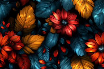 Seamless pattern in brown, gray and black autumn colors. Flower garden prepared for digital printing or postcard on textiles