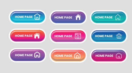 Set of vector modern trendy buttons. Trendy colors and send button, document, download, delete home page button design set.