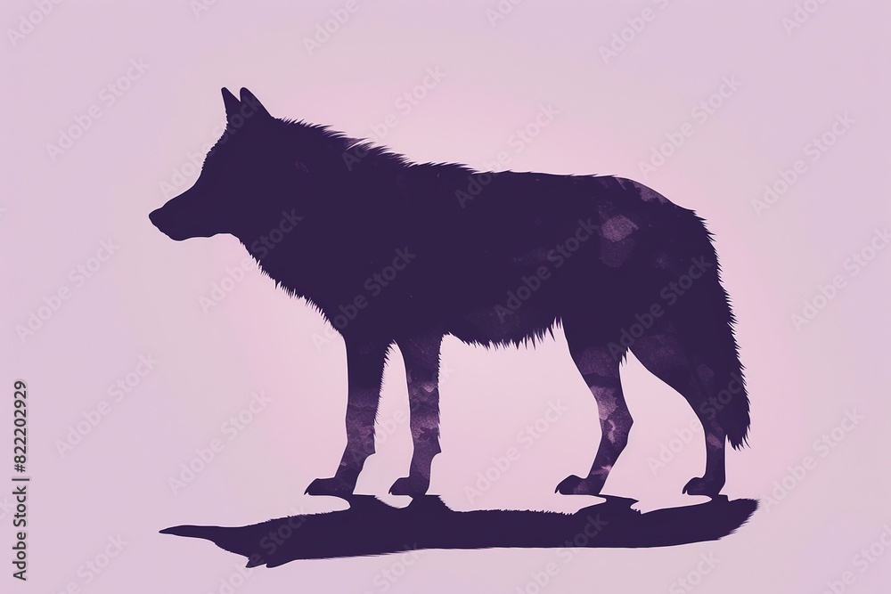 Wall mural Wolf icon in silhouette, gracefully standing against a serene pastel lavender background, exuding elegance and charm. Ideal for nature-themed designs and advertisements