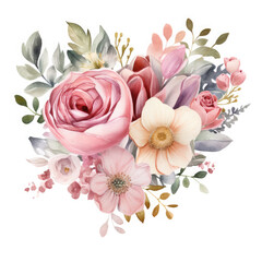 Watercolor Iove Of Different Flowers, clipart Illustration, Generative Ai