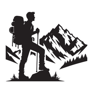 recommend clip art: Vector Silhouette of Hiker, Black and White Hiker , Stylized Hiker Silhouette, Outdoor Adventure, Wilderness Journey	