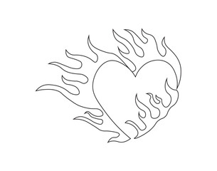Outline burning heart icon. Heart silhouette with fire, blazing love pictogram