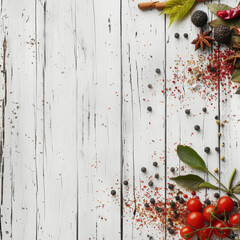 spices with white wooden background